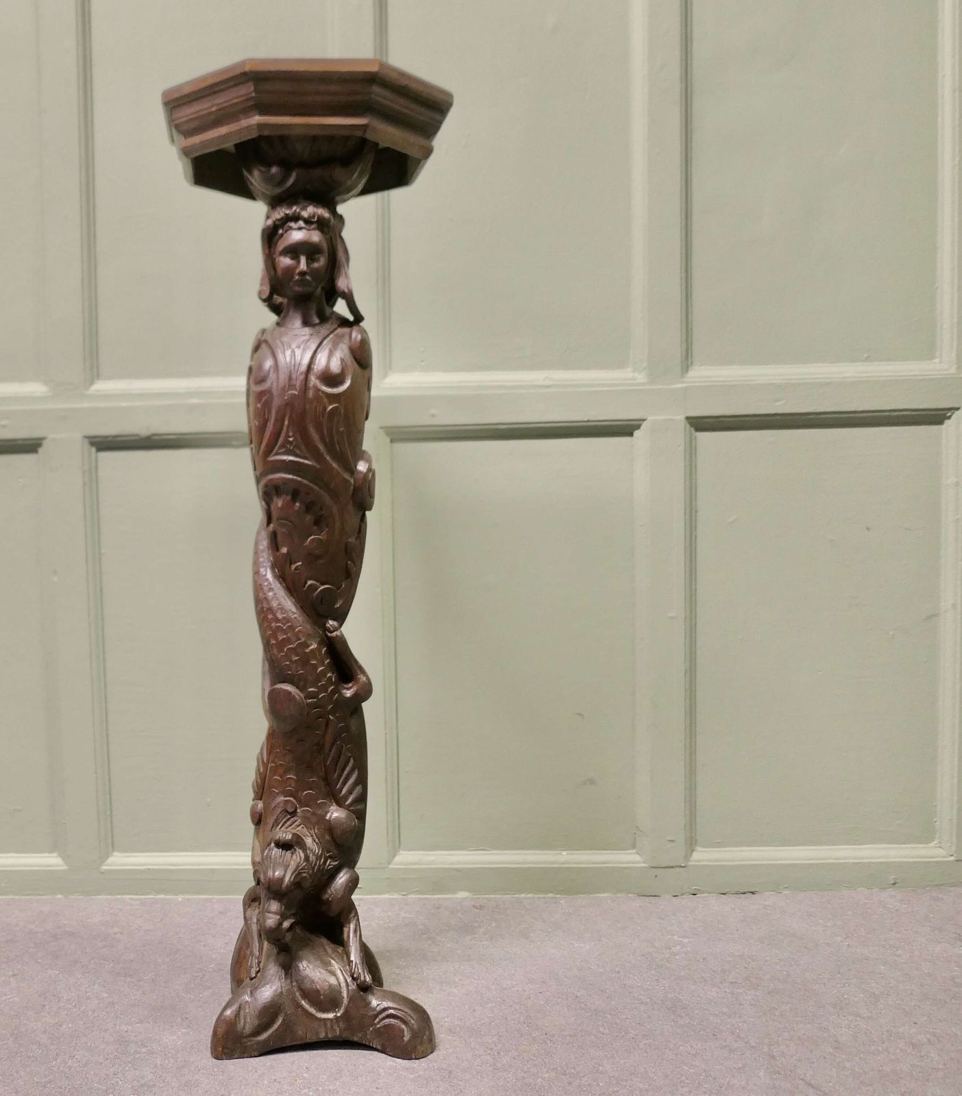 19th Century Carved Oak Caryatid Pedestal photo furniture