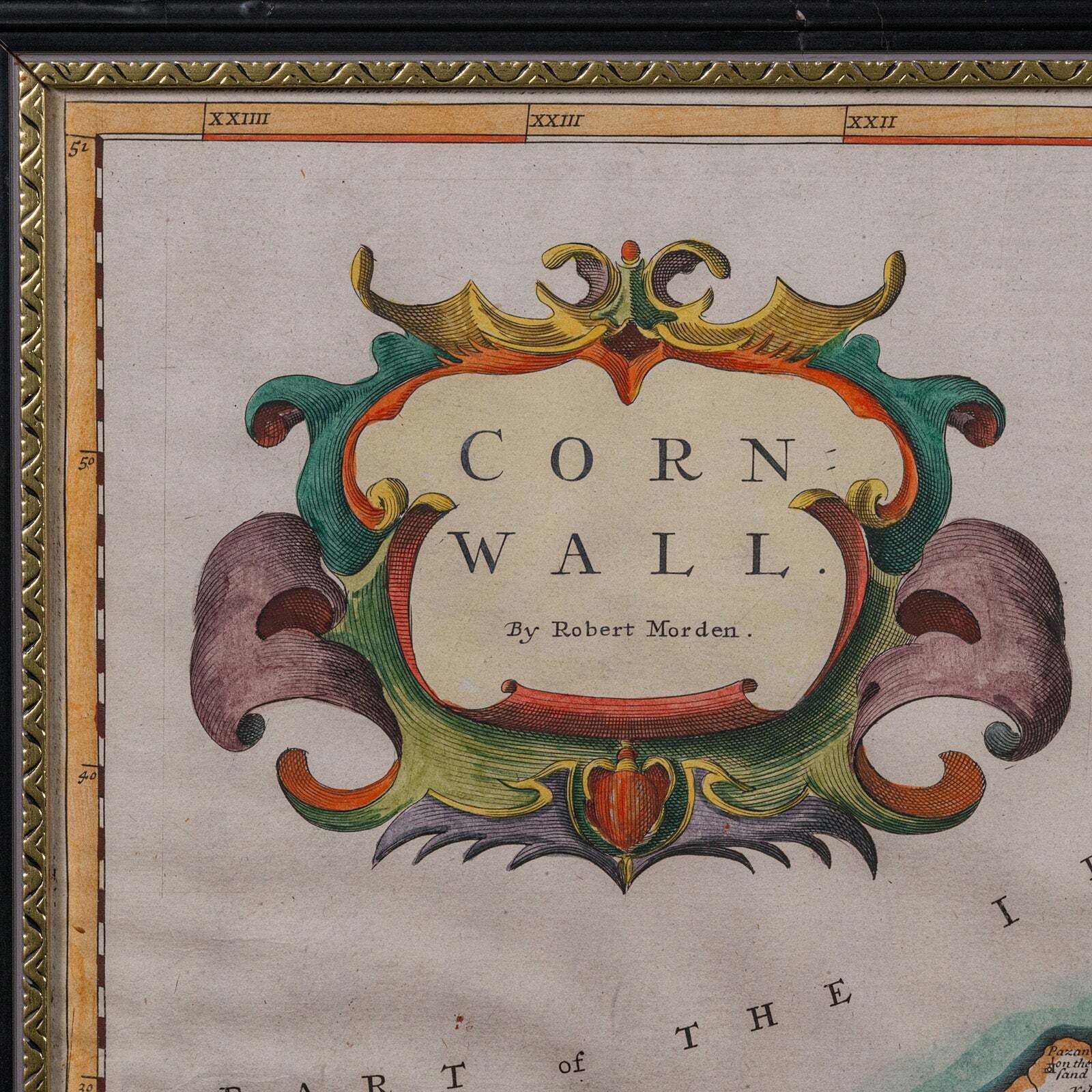 Antique County Map, Cornwall, Kernow, English, Framed, Robert Morden, Georgian photo 608.0