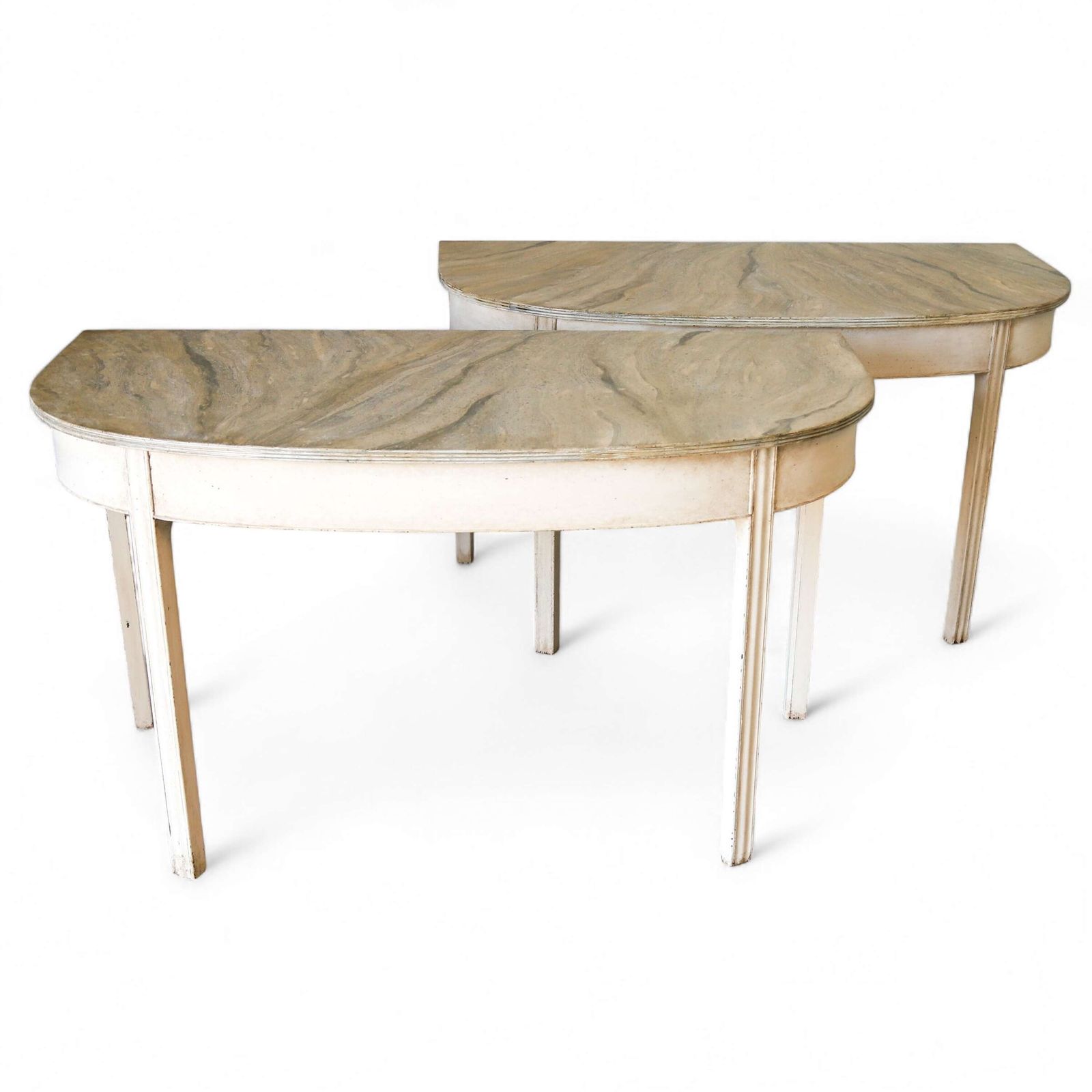 Pair Of Georgian Demi Lune Console Tables   Hand Painted Faux Marble Tops Marlborough Legs photo furniture