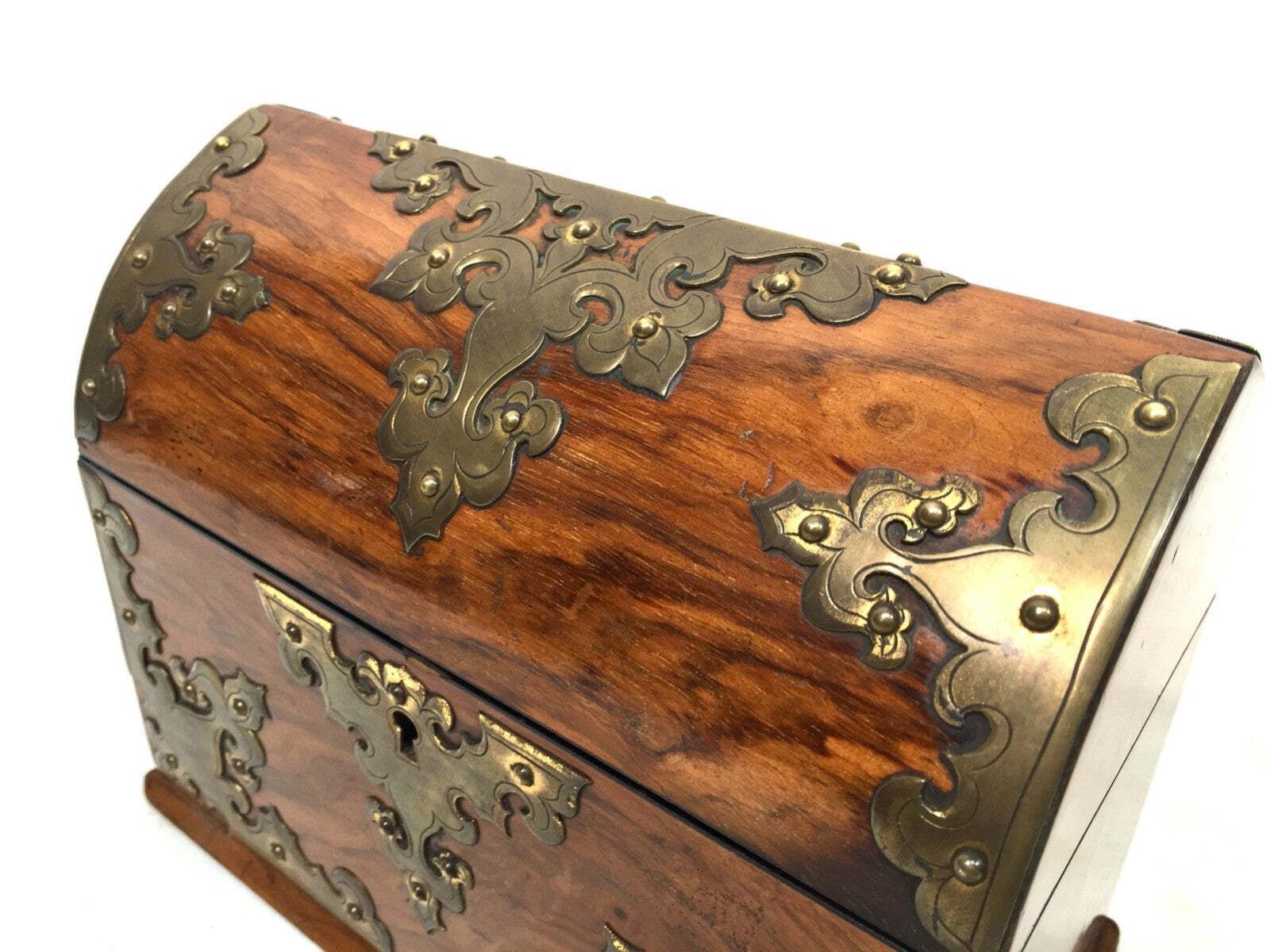 photo for sale Antique Victorian Walnut & Brass Tabletop Stationery Box Cabinet / Letter Rack