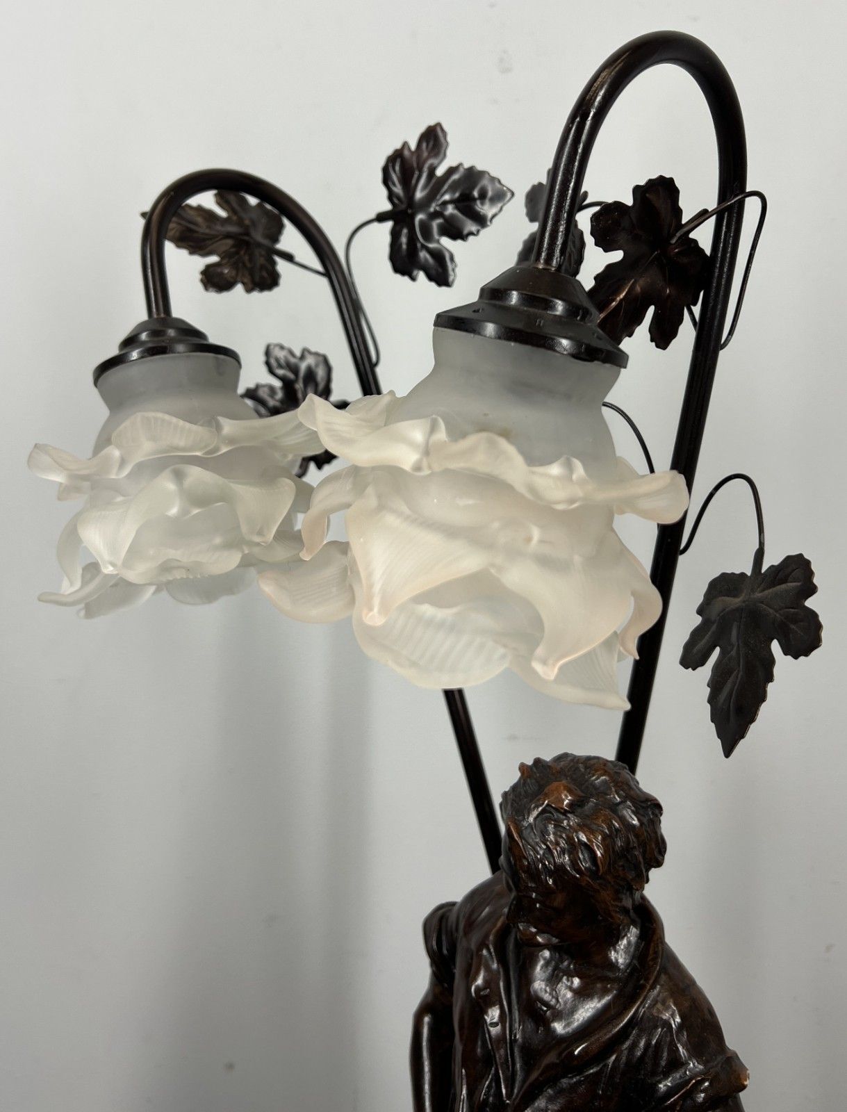 Lamp Vintage French Figural Double Light With Frosted Glass Shades Lot 4407 photo Lighting