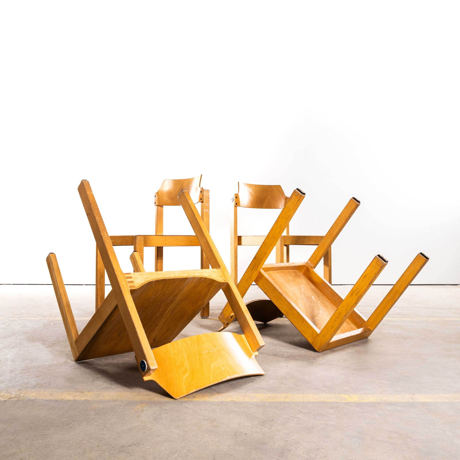 1960’s Elegant Clean Stacking Blonde Dining Chairs   Set Of Six photo Furniture