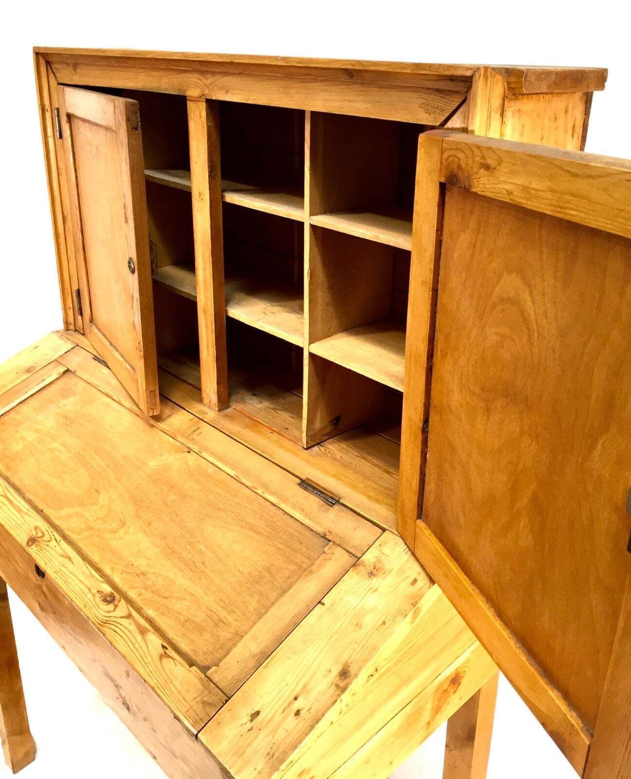 Antique French Pine Wooden Clerks Shop Desk / Storage Cabinet With Key C.1900 photo buy