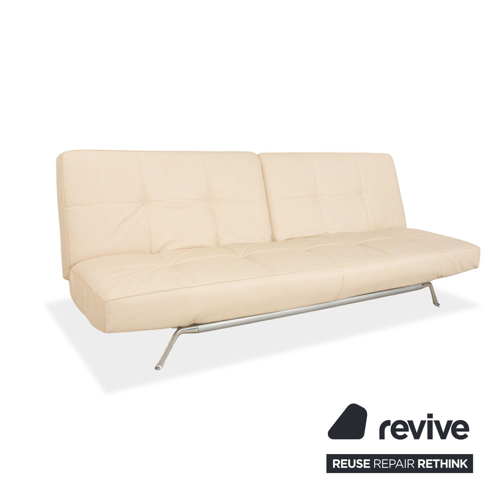 Canapé Ligne Roset Smala 3 places en simili cuir vegan crème beige, fonction manuelle, retapissage Gavin photo Mobilier