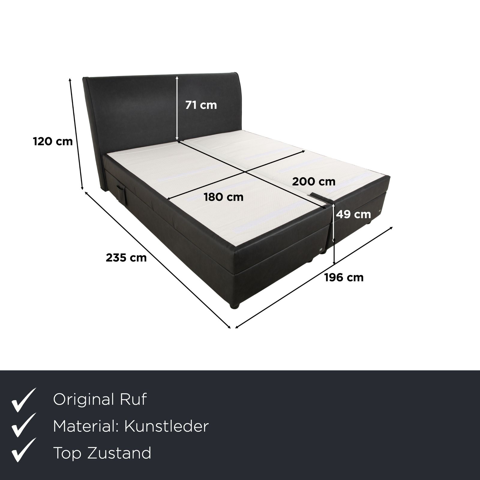 Lit Ruf en simili cuir noir/anthracite, 180 x 200 cm photo furniture