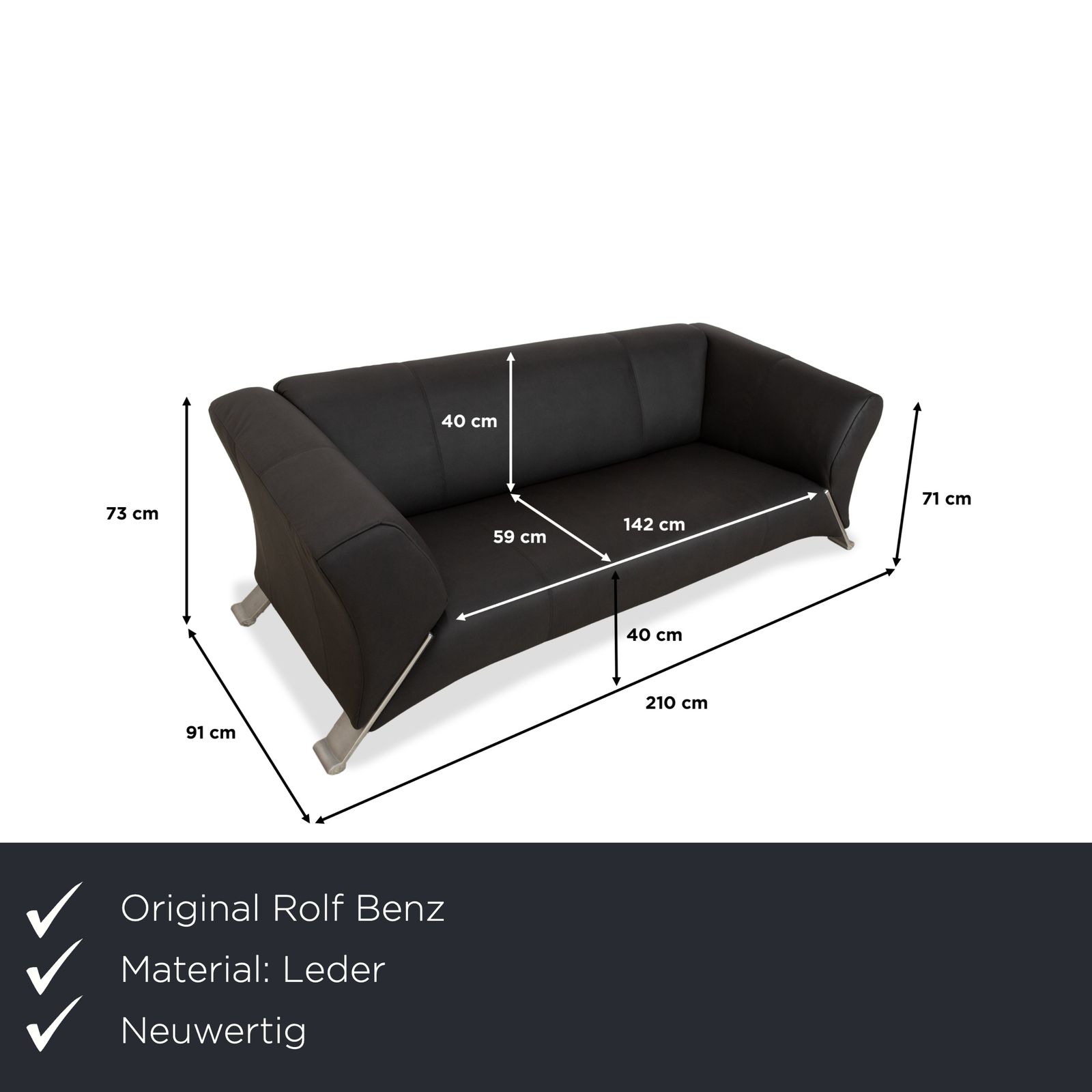 Rolf Benz 322 Vegan Leather Three Seater Anthracite Dark Grey Sofa New Cover photo furniture