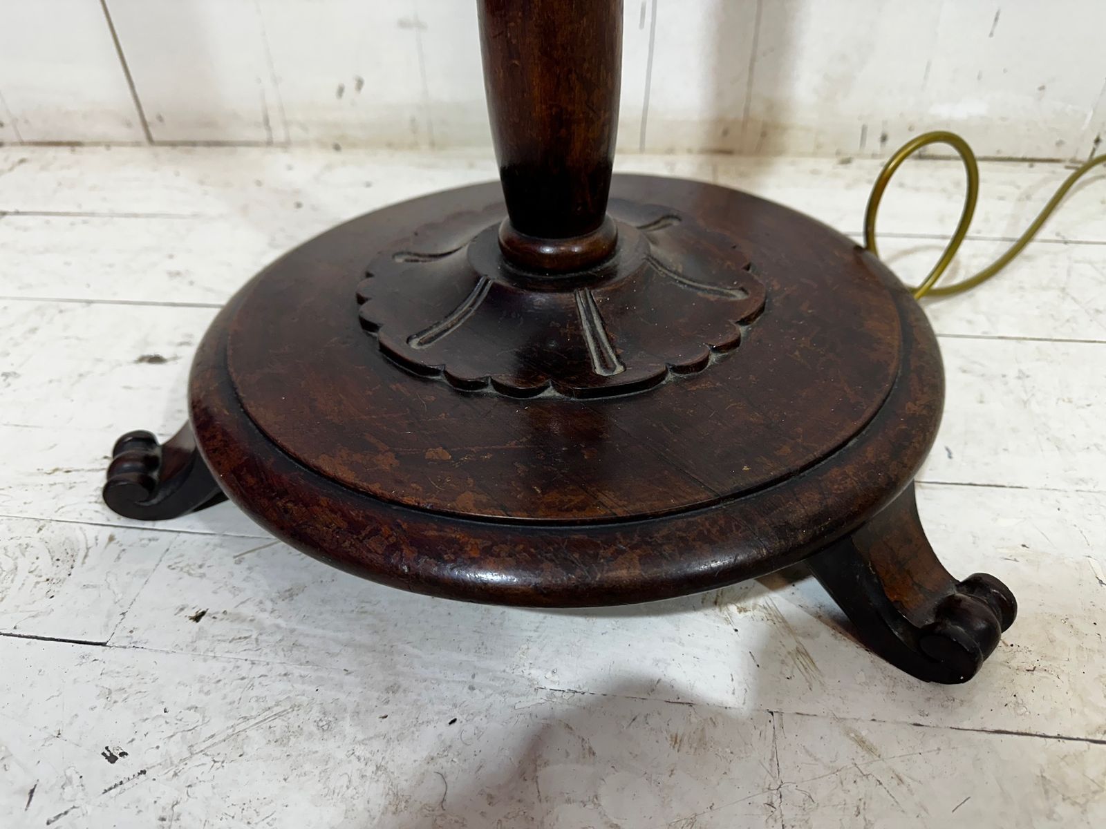 Mahogany Carved Victorian Stand Lamp With  Lampshade photo vintage