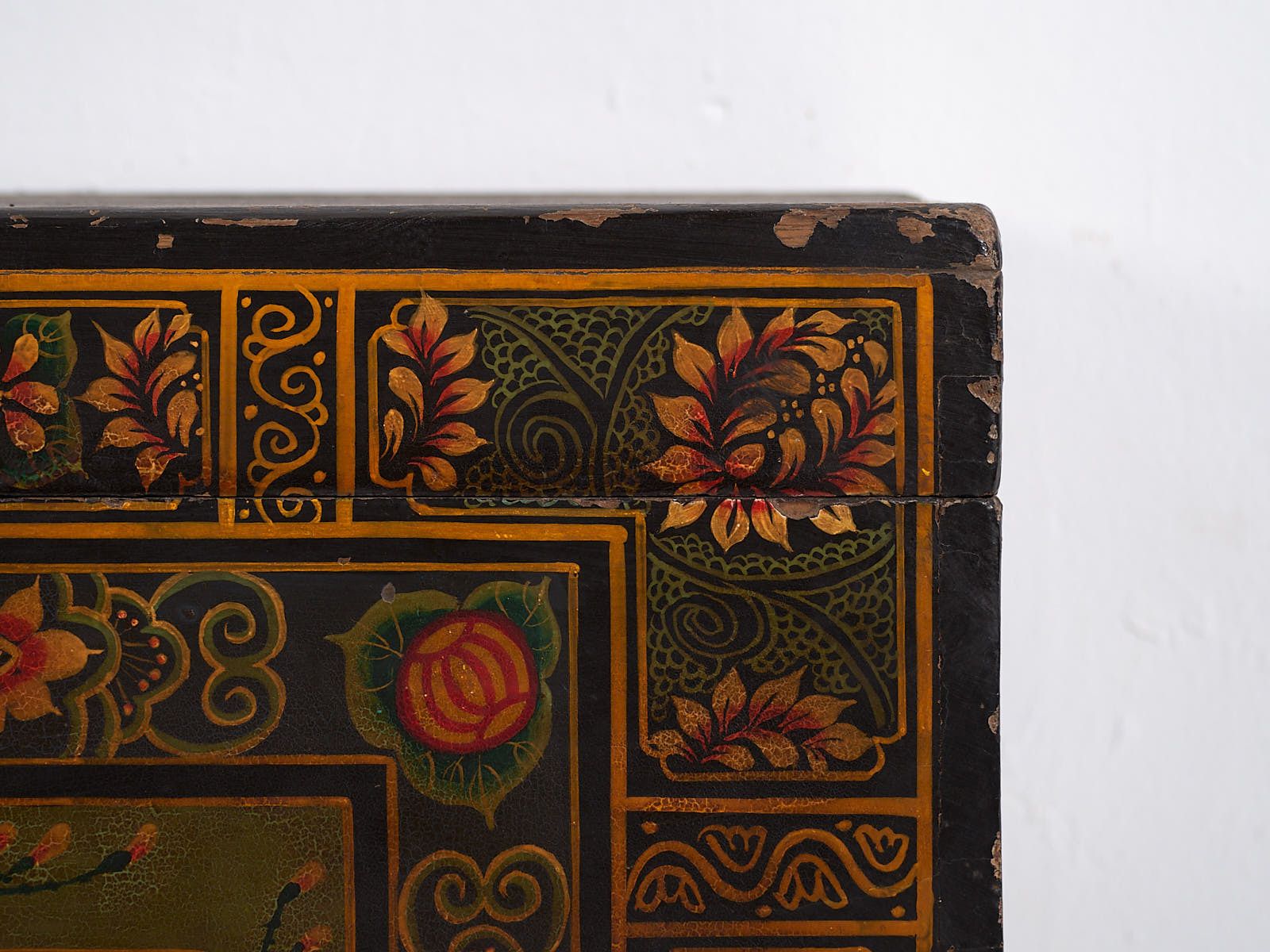 Antique Wooden Box With Illustrations Of Peonies (China, C.1900) #5 photo 849.0