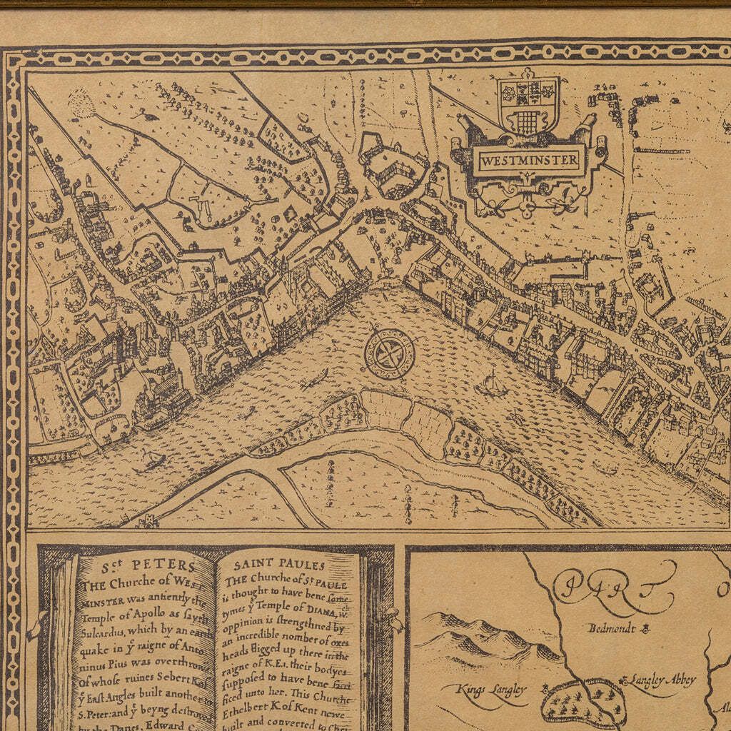 Vintage County Map, Middlesex, English, Framed 16th Century Print, John Norden photo vinterior