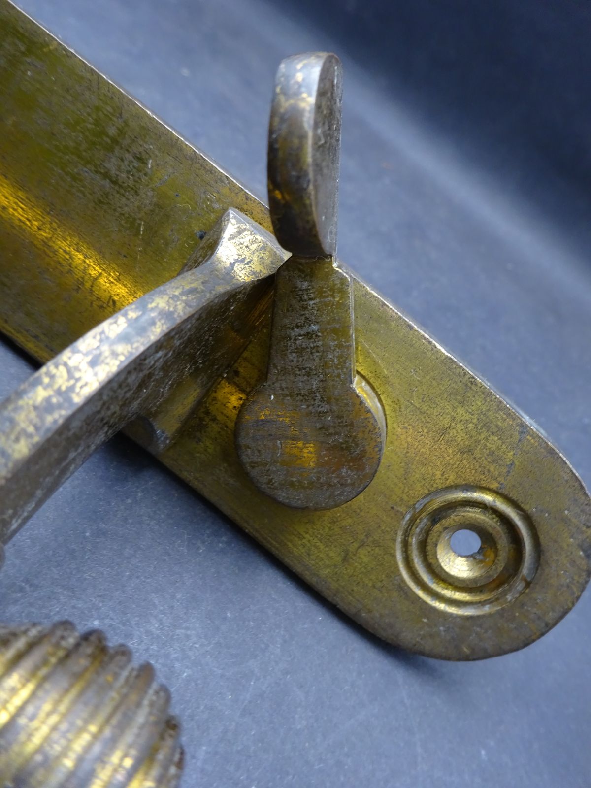 Rare Original Victorian Brass Tube Door Pull With Thumb Bit For Latch, James Cartland & Sons 1880s photo for sale