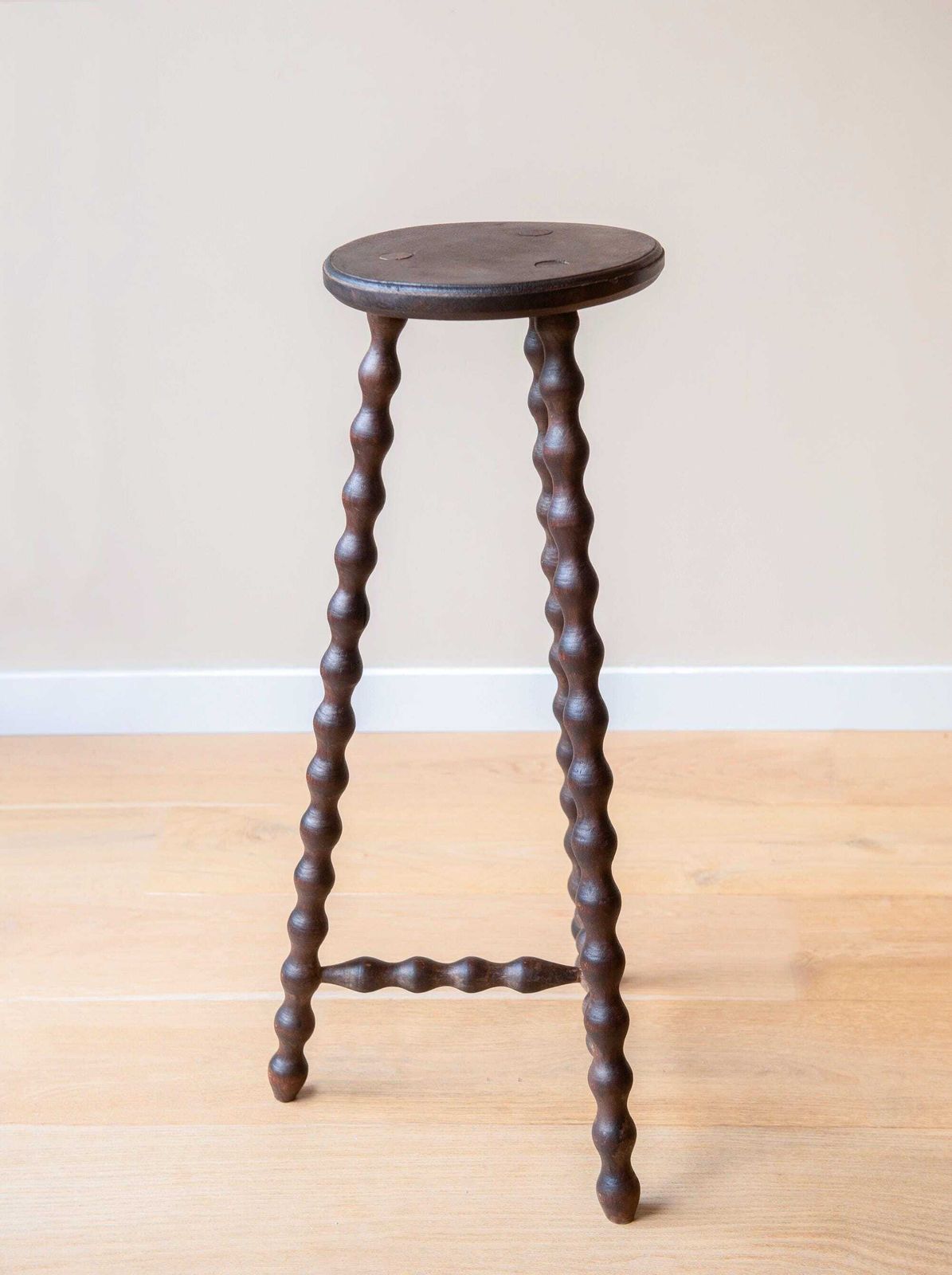 Tall Bobbin Plant Stand Wooden Milking Stool With Turned Legs French Oak Side Table Country Cottage Home Decor photo buy