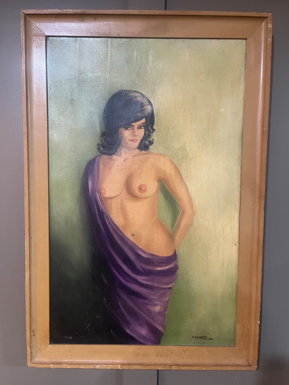 Female Nude Oil On Canvas Painting 1967 Signed & Framed photo furniture