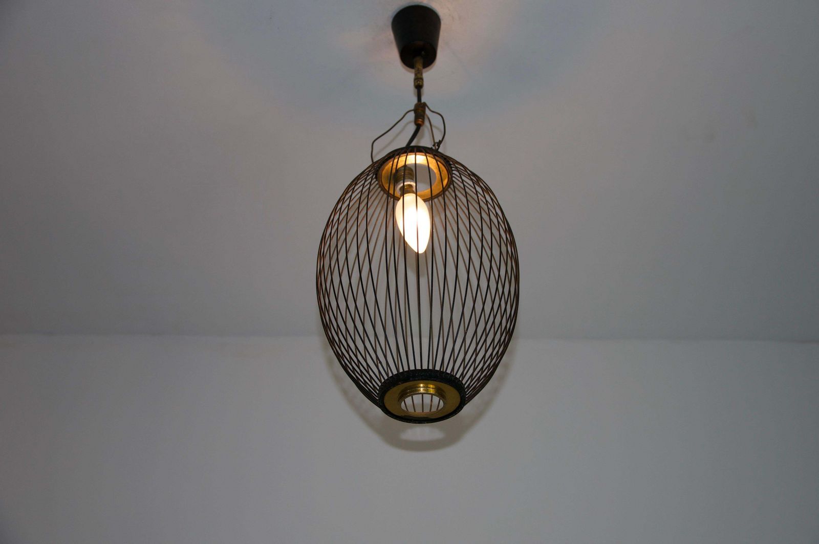 1 Of 2 Mid Century Brass And Metal Pendant Lamps, Italy, 1960s photo Lighting