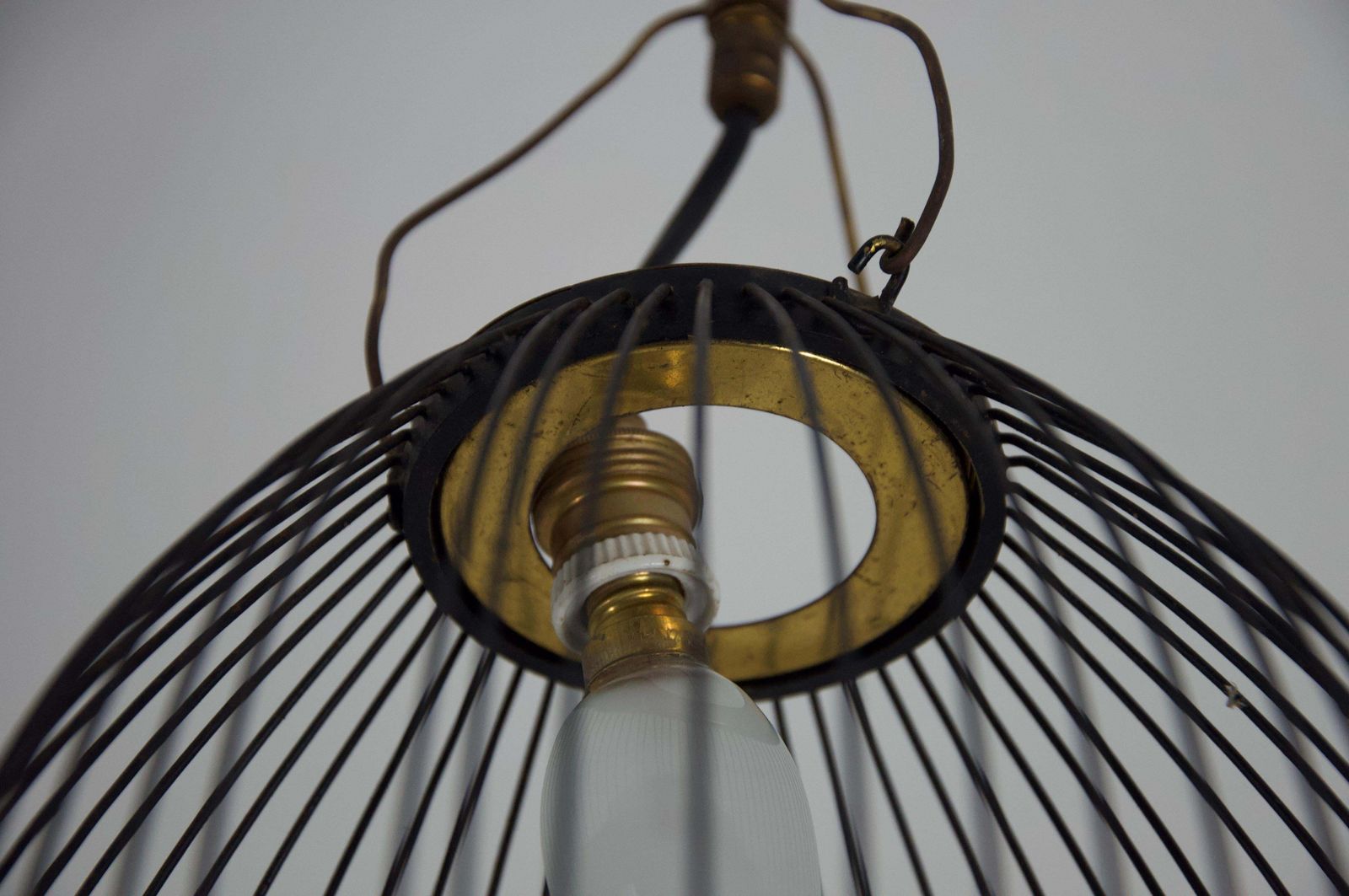 photo for sale 1 Of 2 Mid Century Brass And Metal Pendant Lamps, Italy, 1960s
