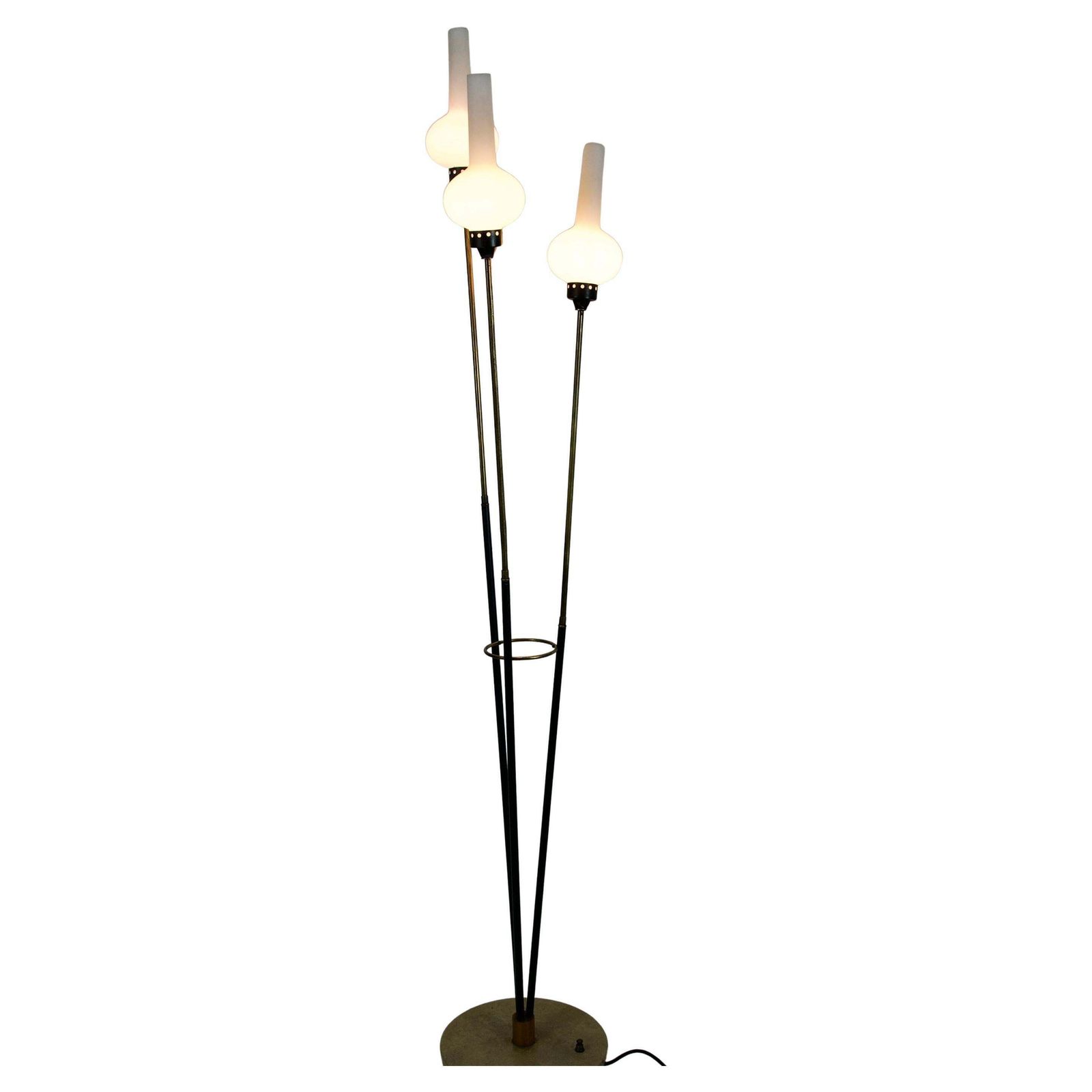 Brass And Opaline Glass Floor Lamp By Stilnovo, Italy, 1960s