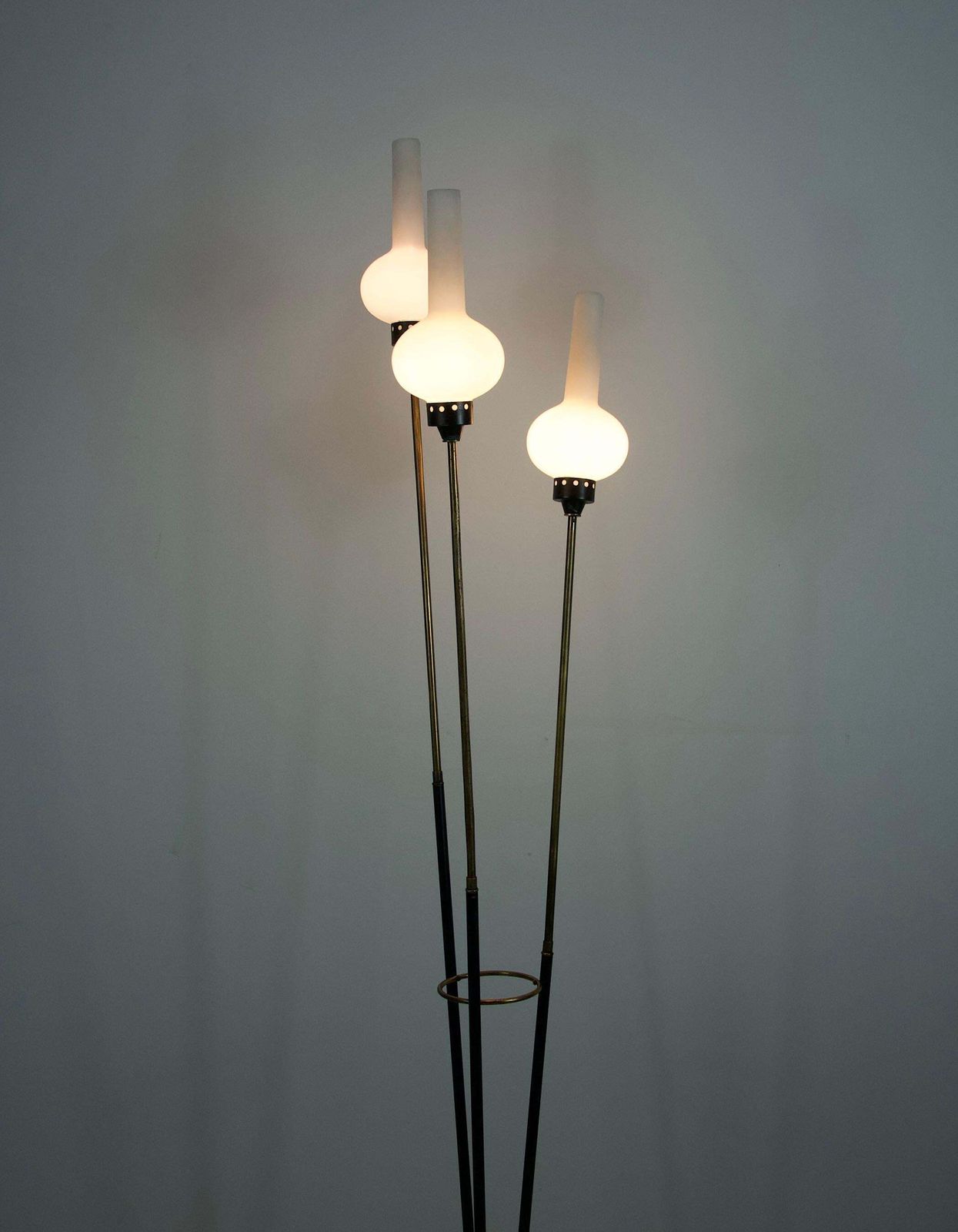 Brass And Opaline Glass Floor Lamp By Stilnovo, Italy, 1960s photo 2588.0