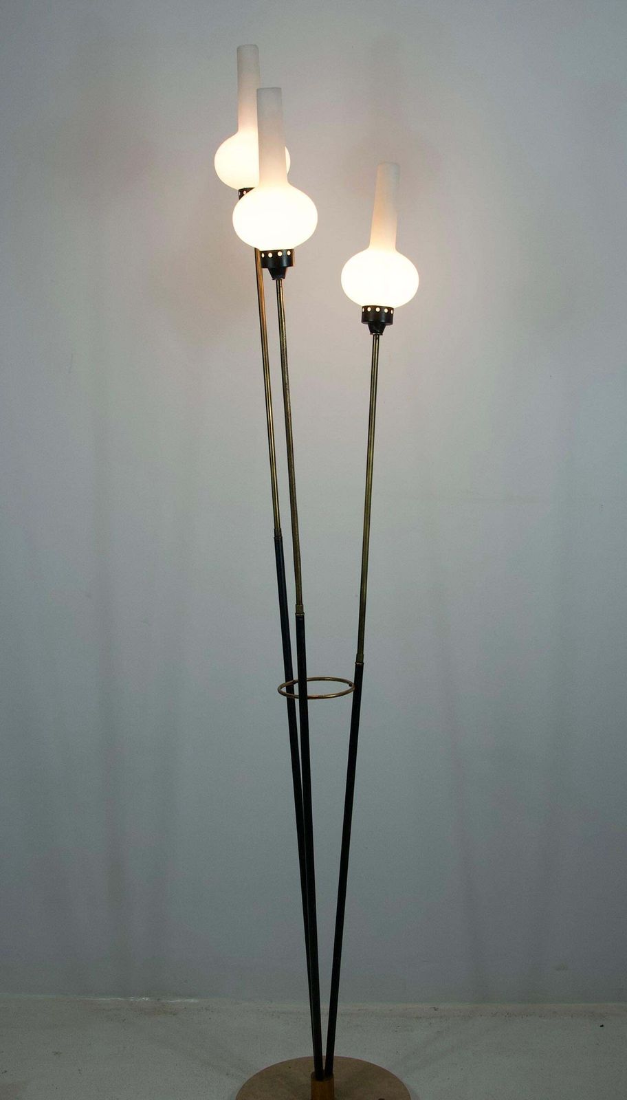 Brass And Opaline Glass Floor Lamp By Stilnovo, Italy, 1960s photo vinterior
