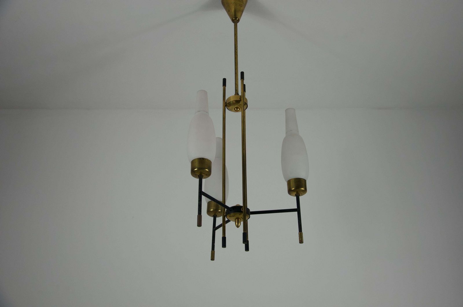 Stilnovo Brass And Opal Glass Chandelier, Italy, 1960s photo vinterior