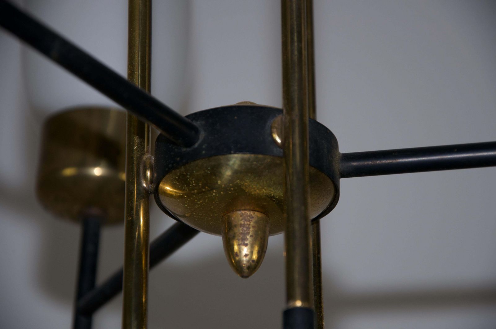 Lighting Stilnovo Brass And Opal Glass Chandelier, Italy, 1960s photo