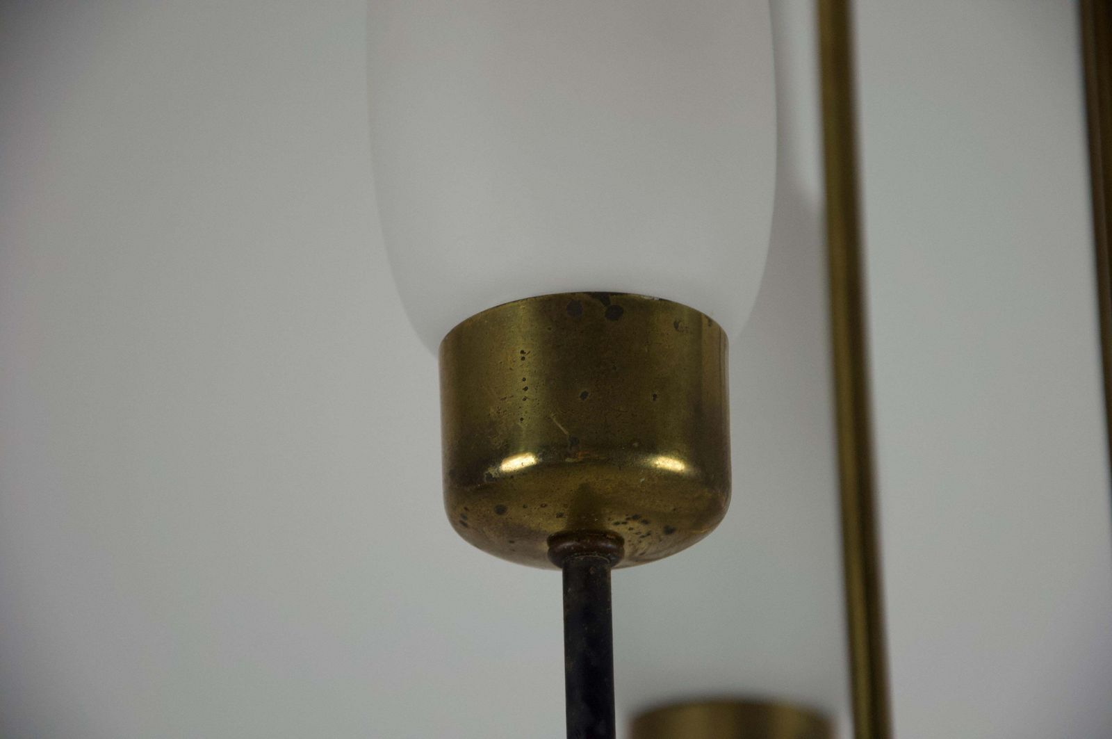 1511.0 Stilnovo Brass And Opal Glass Chandelier, Italy, 1960s photo