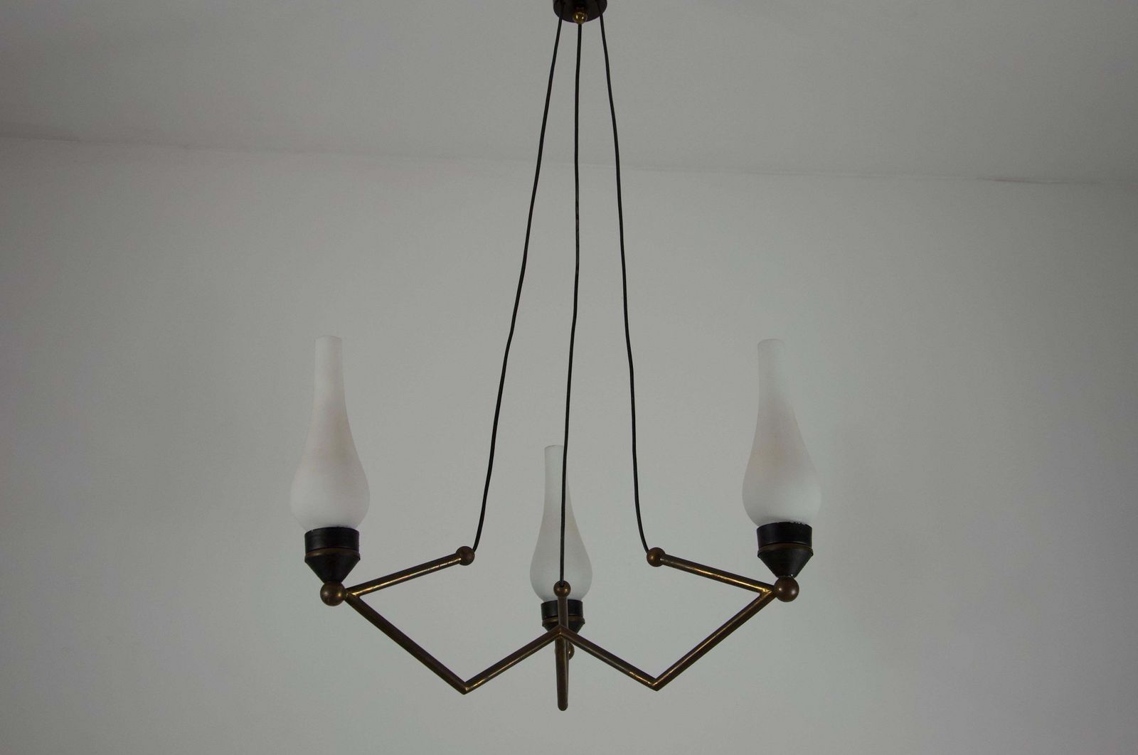 Stilnovo Brass And Opal Glass Chandelier, Italy, 1960s photo 1385.0