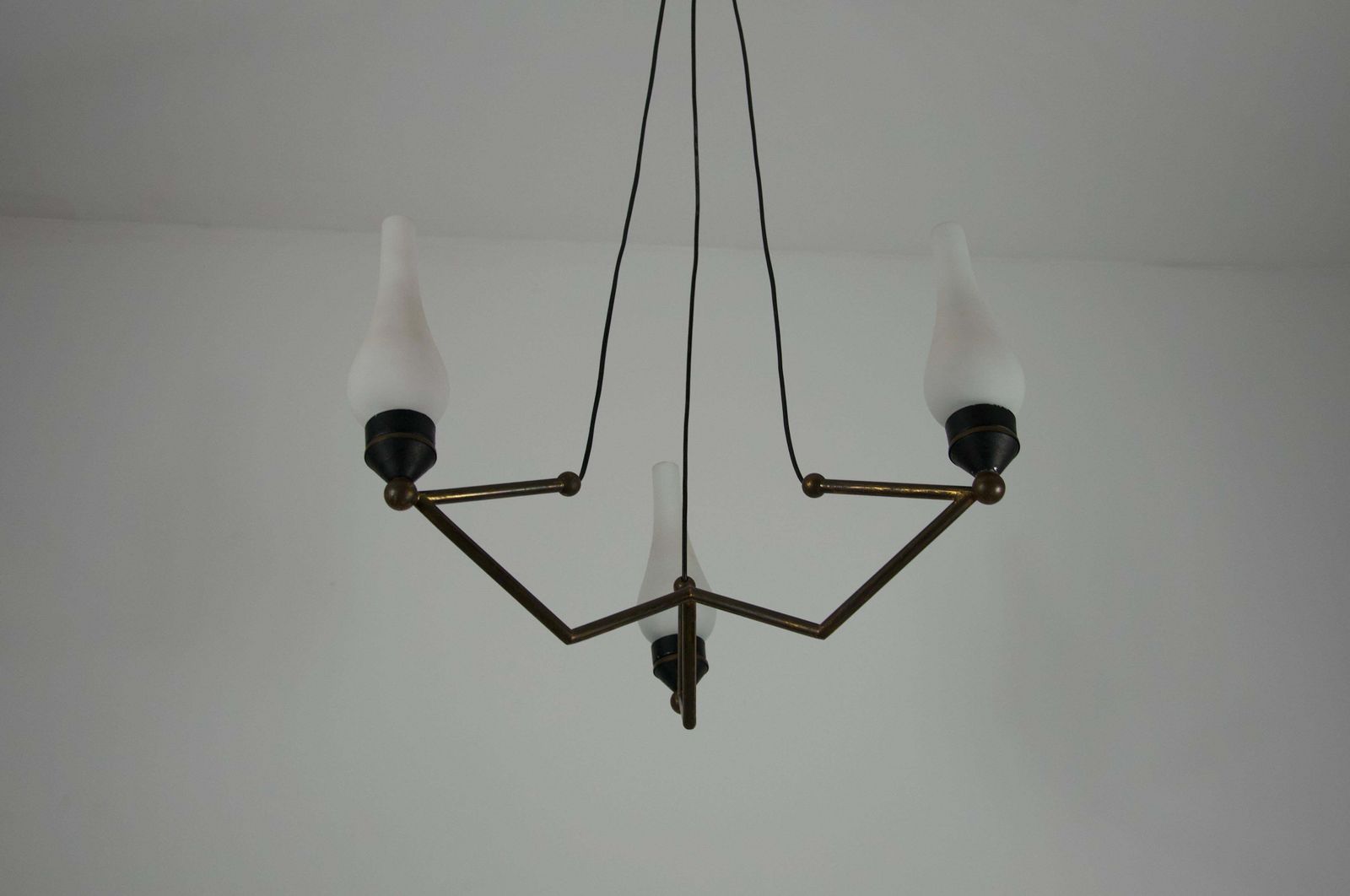 Stilnovo Brass And Opal Glass Chandelier, Italy, 1960s photo vinterior