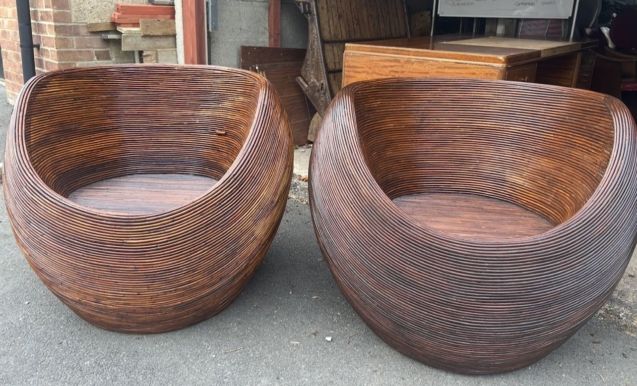 Set Of 2 Large Vintage Habitat Sarang Reed Wicker Chairs photo 950.0