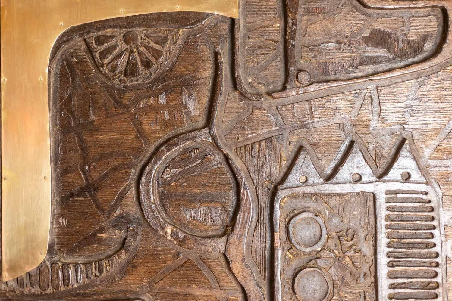 photo for sale V. De Segonzac. Triptych In Carved Wood. Contemporary.
