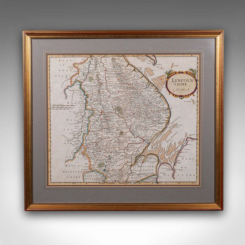 Antique Lincolnshire Map, English, County Cartography, Robert Morden, Victorian photo furniture