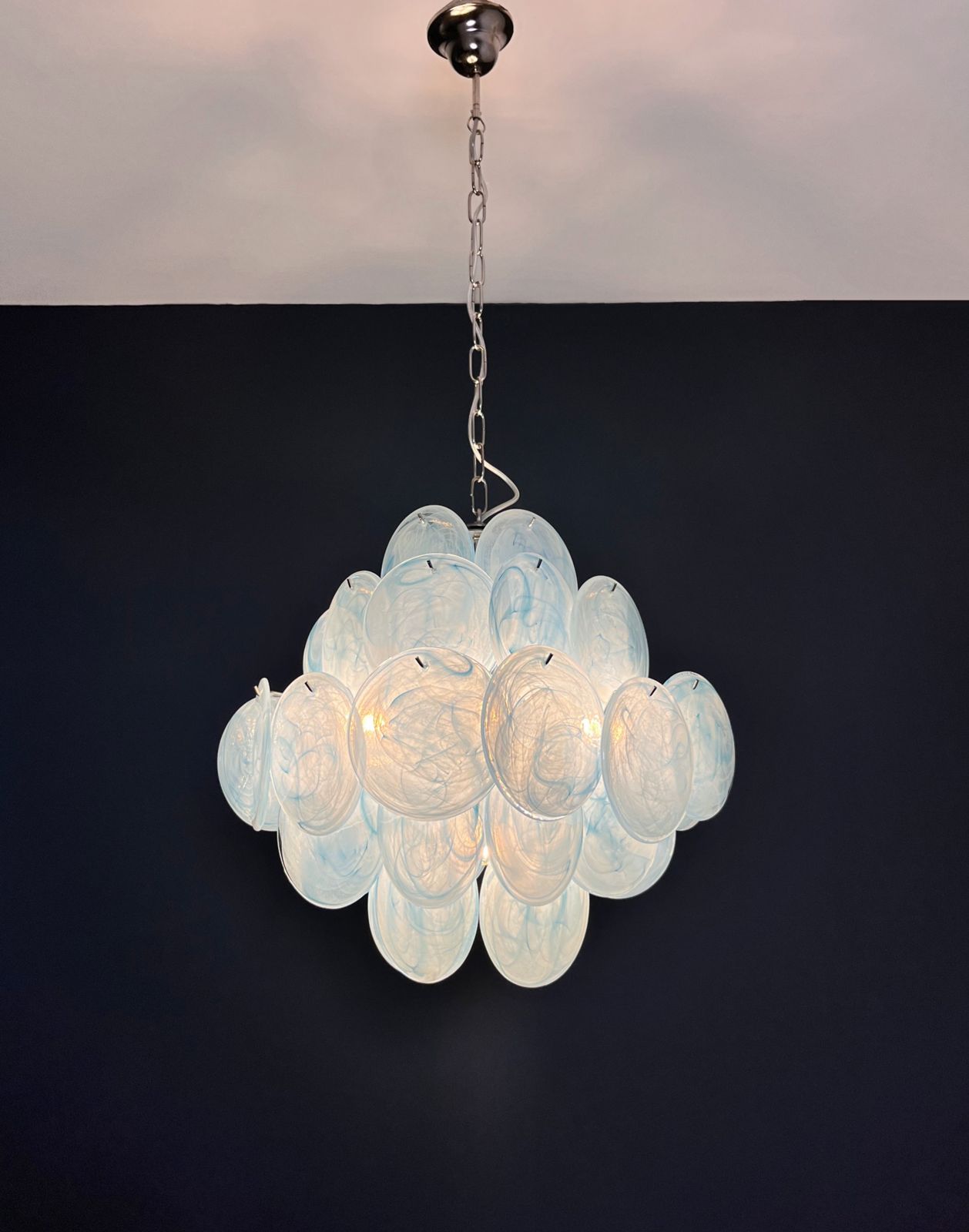 805.0 Vintage Italian Murano Chandelier   36 Blue Disks photo