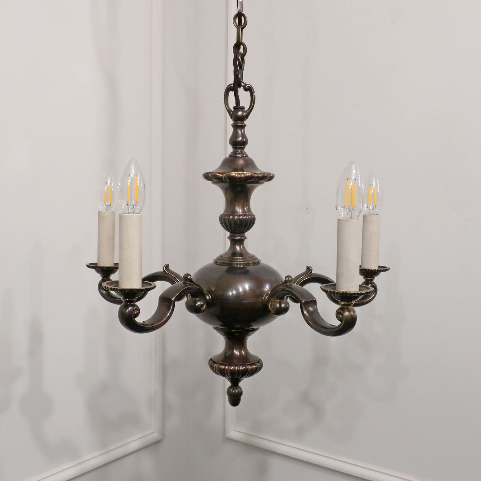 Edwardian Bronzed Chandelier Attributed To G.E.C