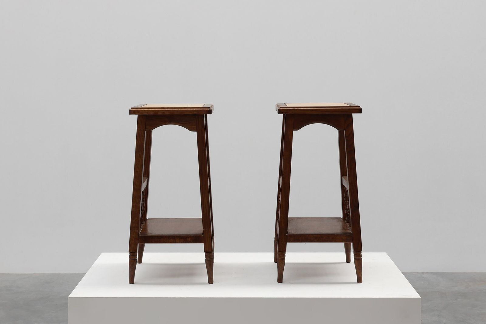 20th Century Rustic Wooden Side Tables With Ceramic Tile Top, France, 1940s, Set Of 2 photo buy