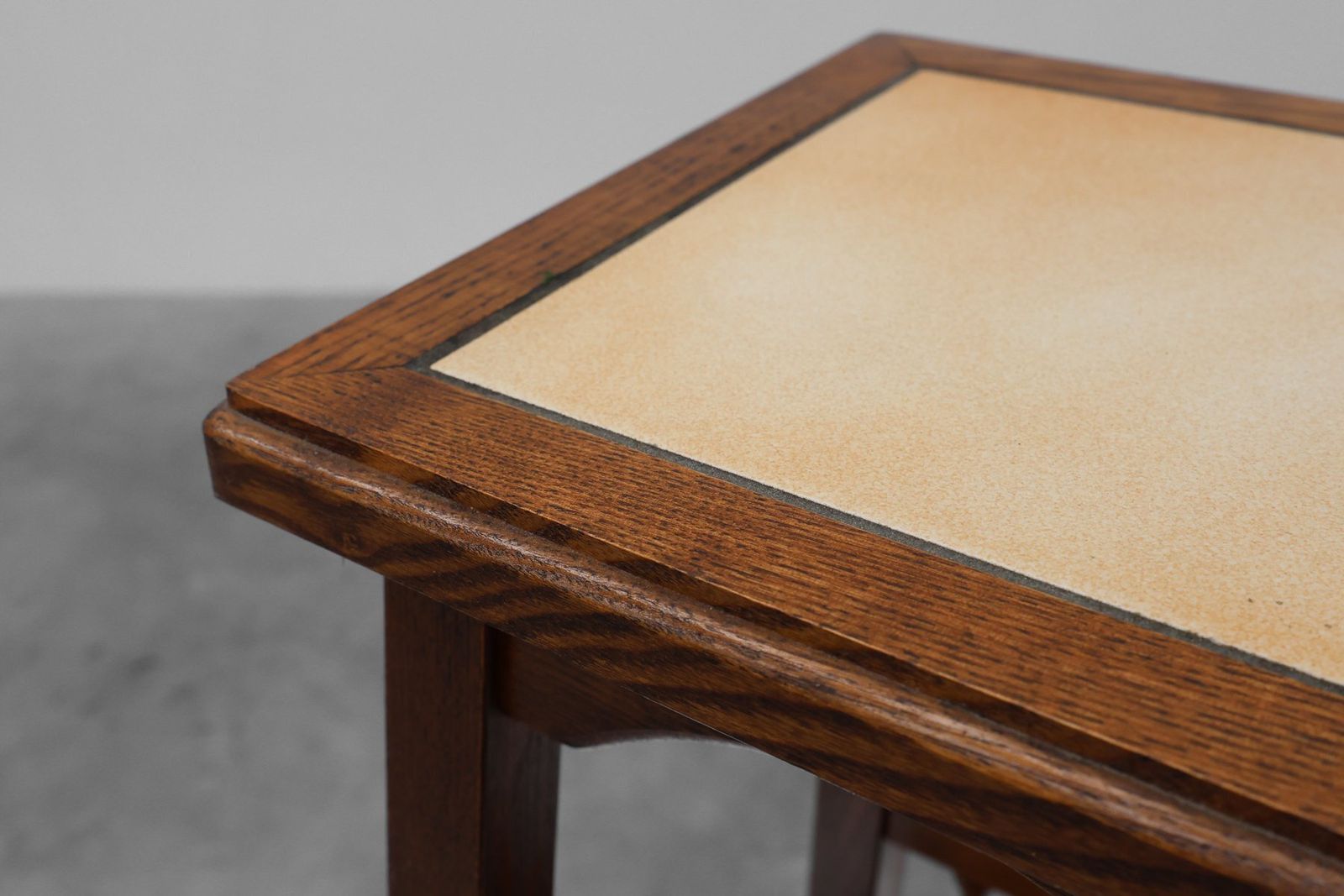 photo vinterior 20th Century Rustic Wooden Side Tables With Ceramic Tile Top, France, 1940s, Set Of 2