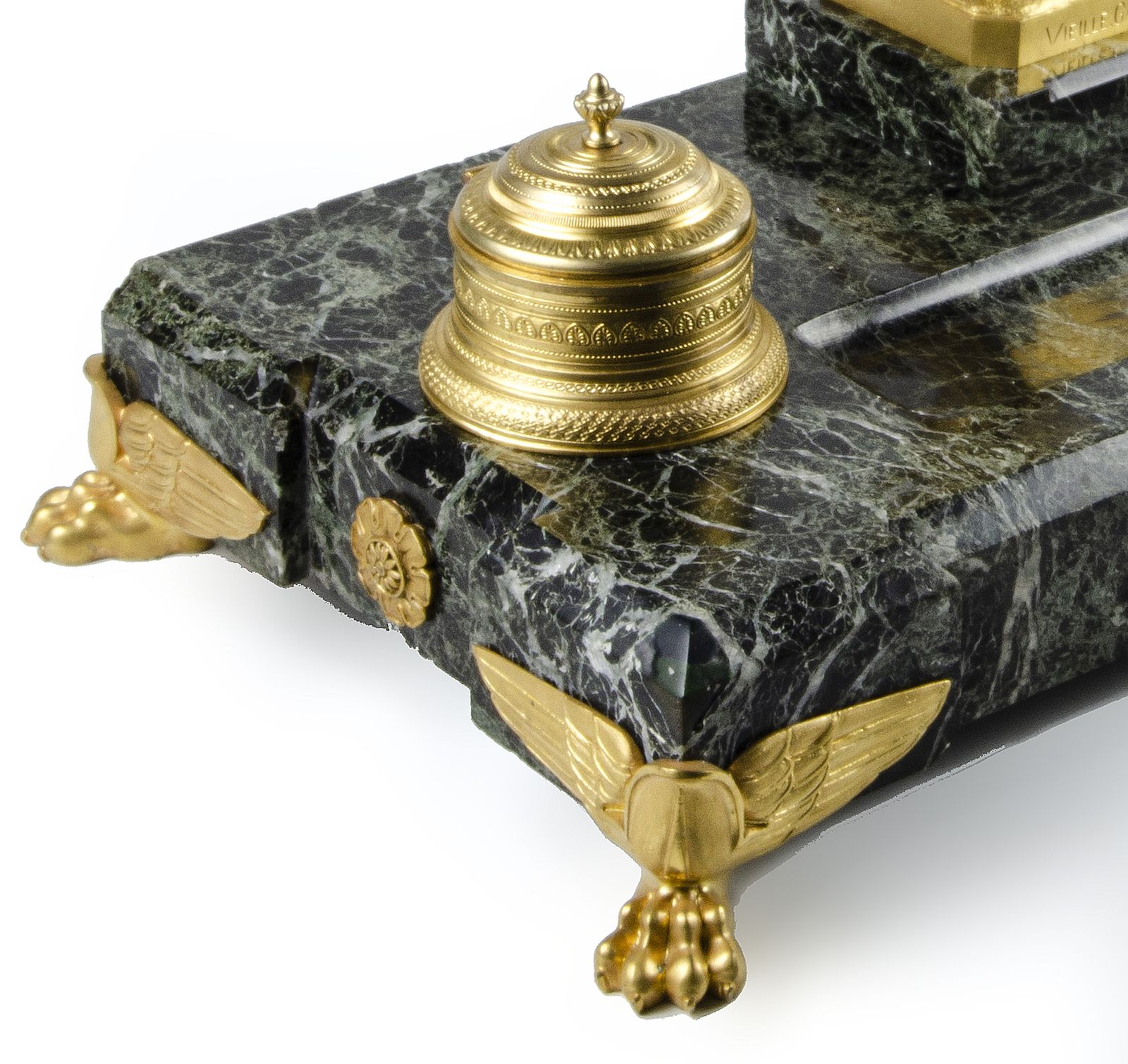 Late 19th Century Napoleon III 'Vieille Garde' Sculpture With Inkwells And Marble Base Inkstand By Armand Le Véel And Susse Frères, France photo vintage