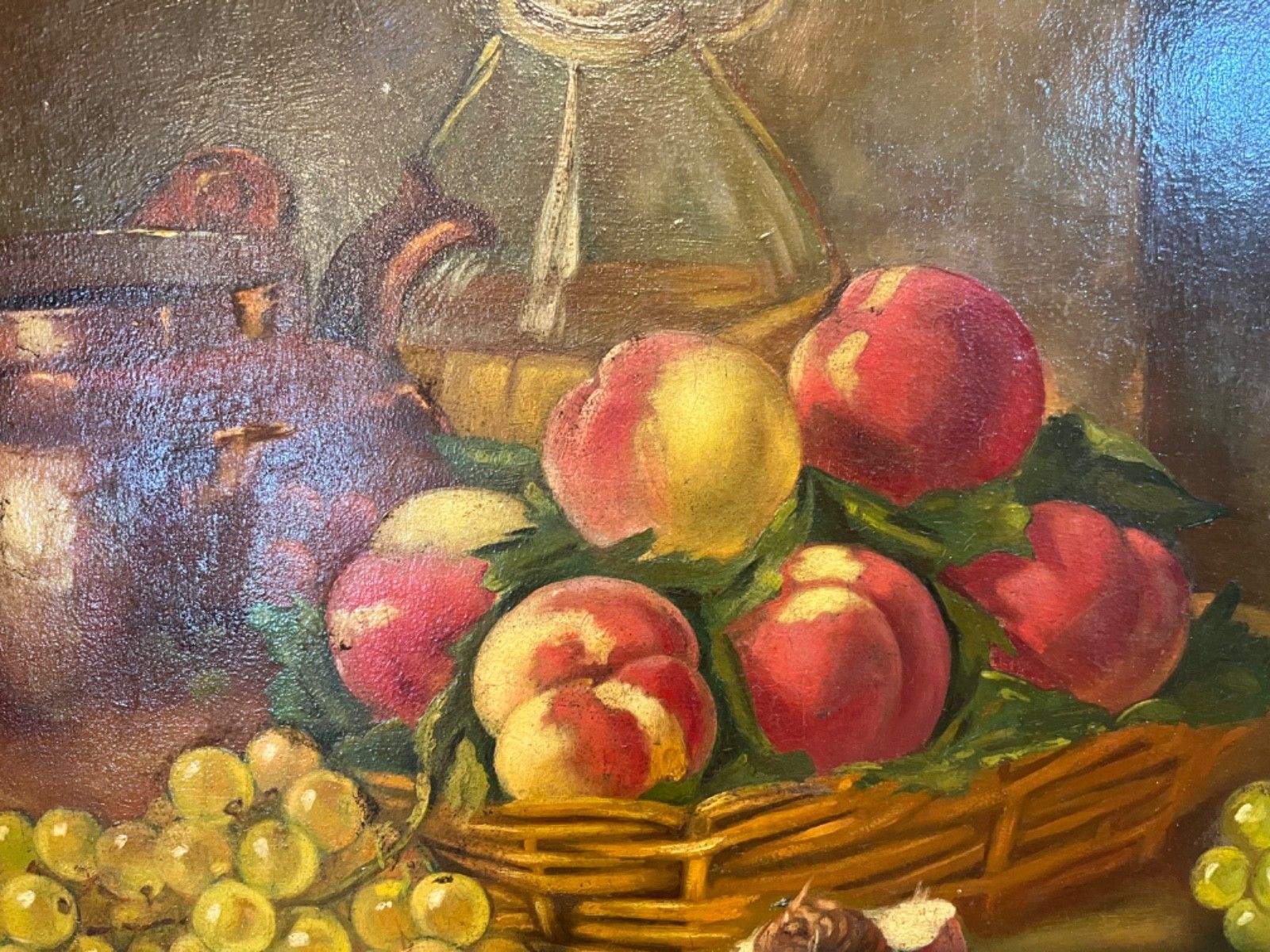 Antique Oil Painting On Board Still Life Fruit/Peaches French Origins Early 1900 photo furniture