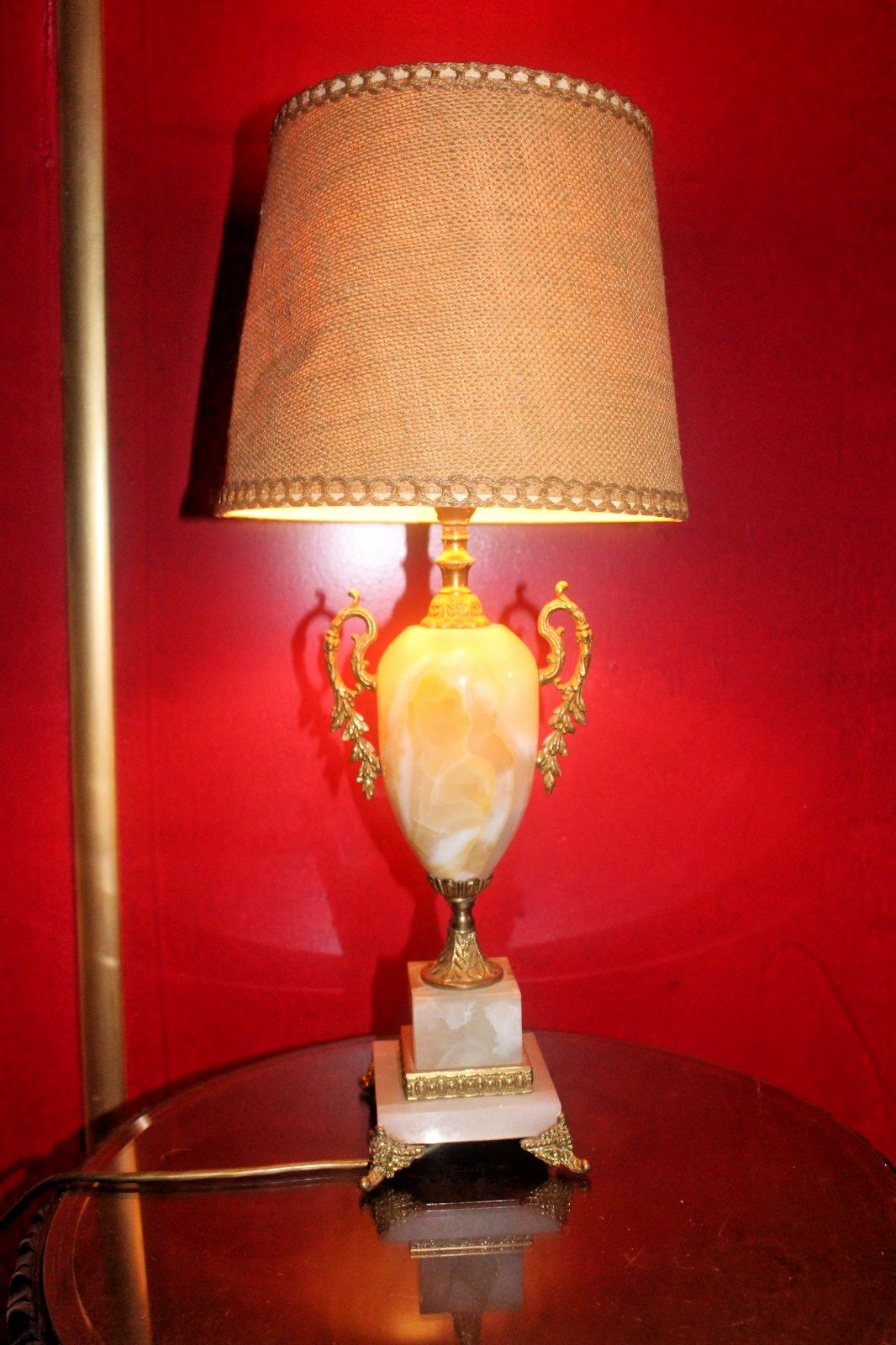 Vintage Bronze And Marble Urn Side Table Lamp With Shade Large Size 25x25x57