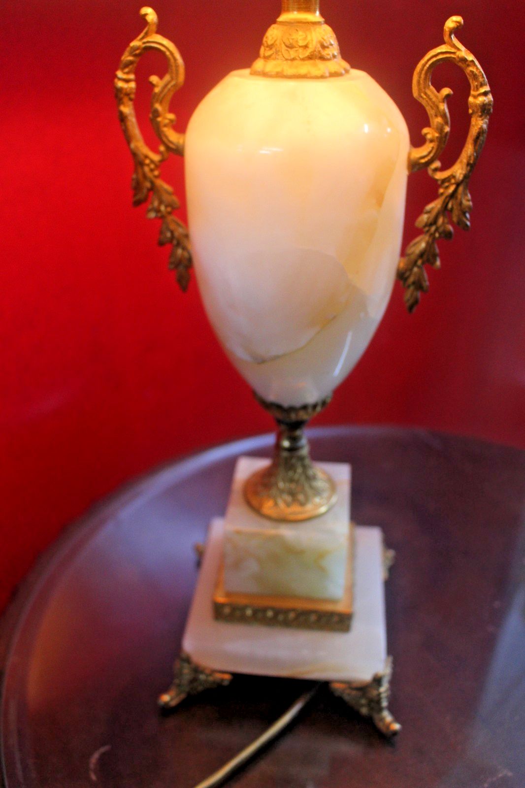 Vintage Bronze And Marble Urn Side Table Lamp With Shade Large Size 25x25x57 photo for sale