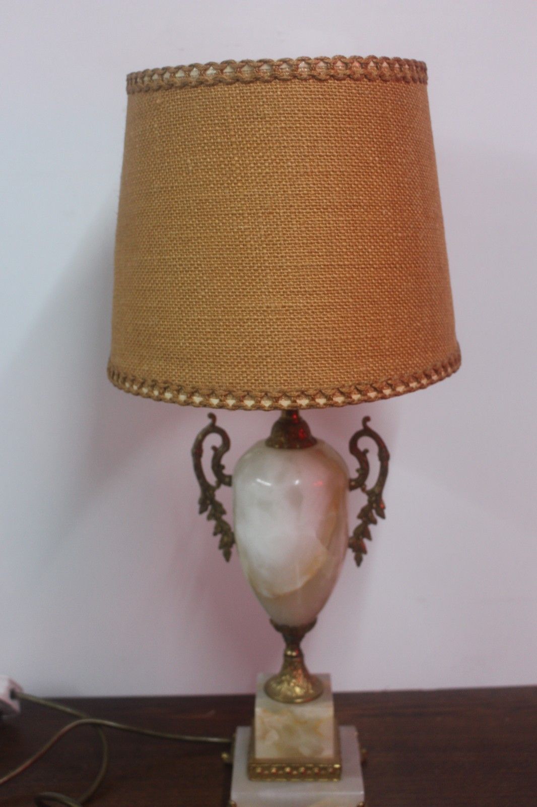 Vintage Bronze And Marble Urn Side Table Lamp With Shade Large Size 25x25x57 photo buy