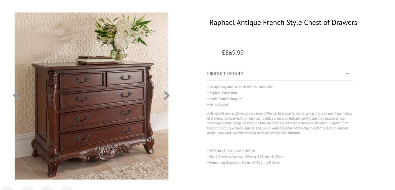 Brand New Masterpiece Raphael Handcrafted French Antique Style Chest Of Drawers – Rrp £870 photo for sale