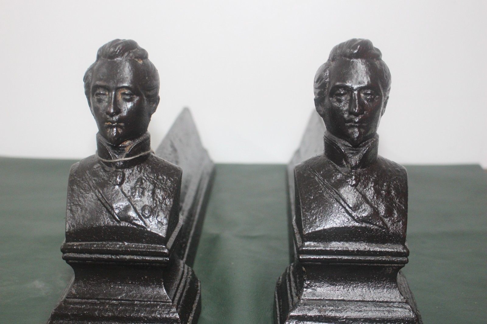 French Pair Cast Iron Andirons Firedog's 19th C Terre And Merre 42x10x21cm Male photo vinterior