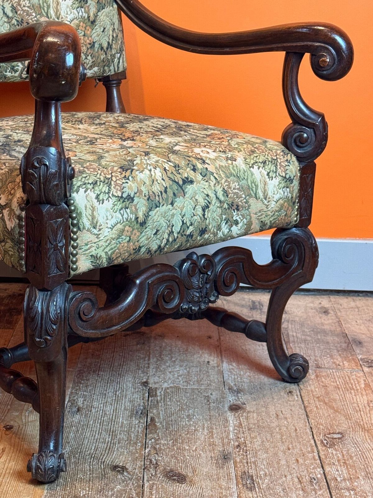19th Century French Upholstered Walnut Armchair In Louis XIII Style photo 375.0