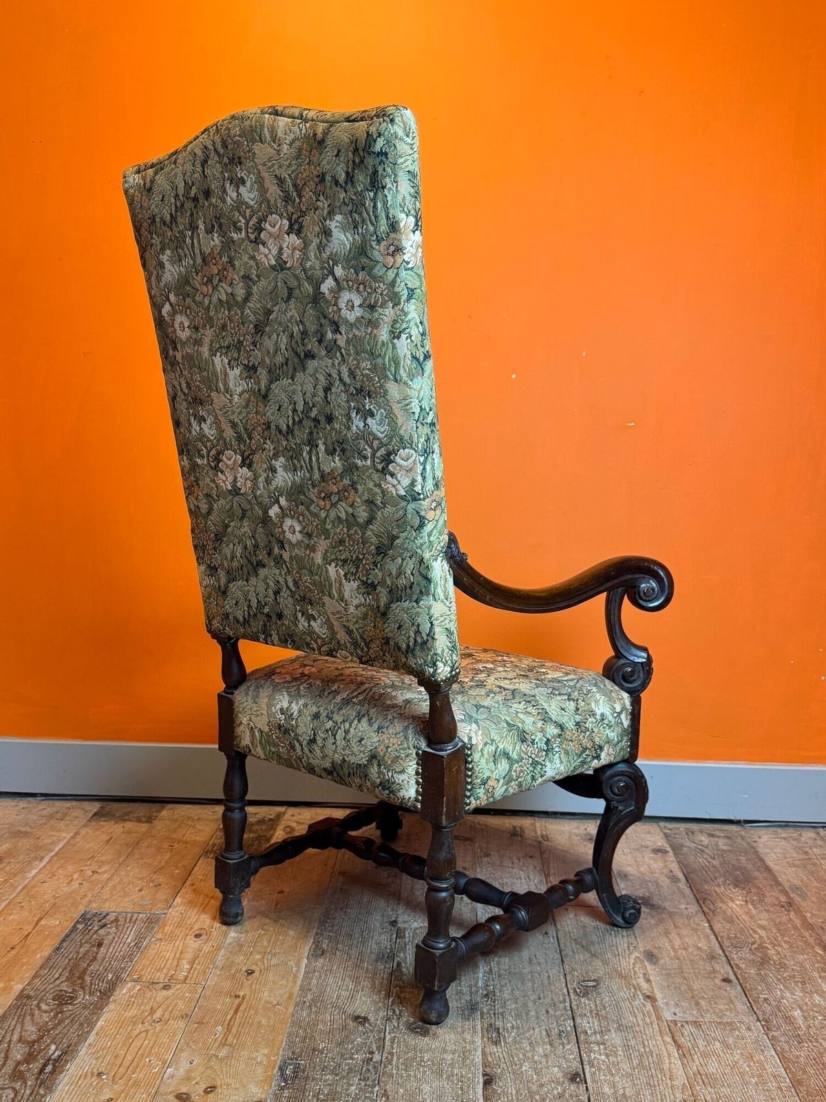 19th Century French Upholstered Walnut Armchair In Louis XIII Style photo vinterior