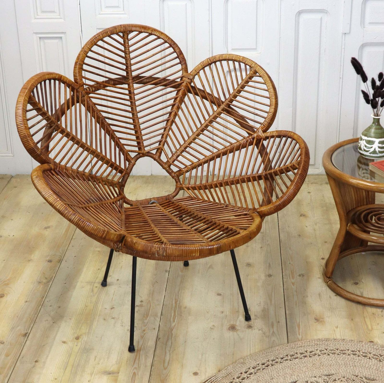 Rare Vintage French Rattan Flower Petal Chair photo Furniture