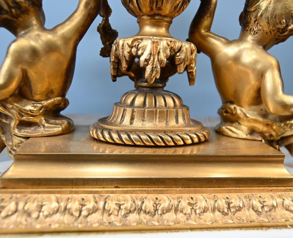 photo vintage French Gilt Clock Set Garniture Cherub Candelabras Louis XV