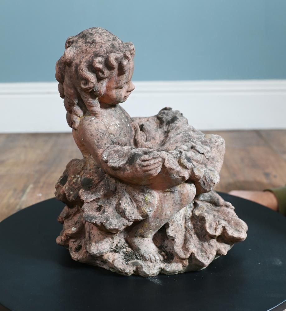 Antique Terracotta Garden Cherub Nymph Statue photo for sale