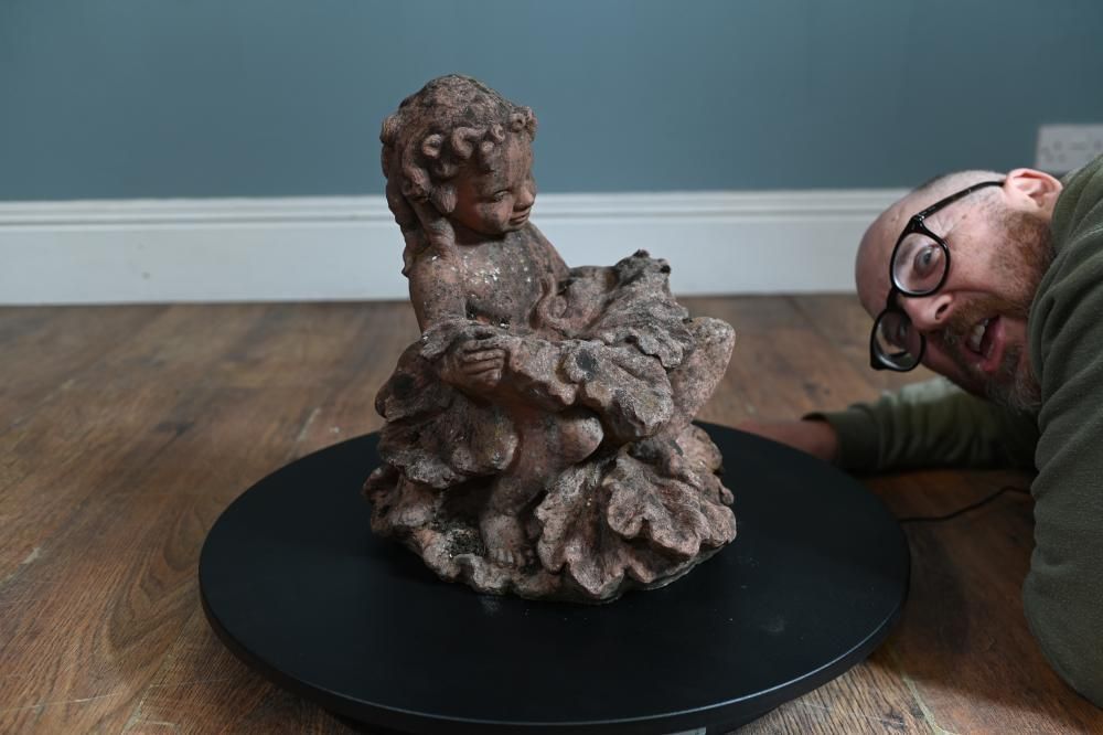 Antique Terracotta Garden Cherub Nymph Statue photo vinterior