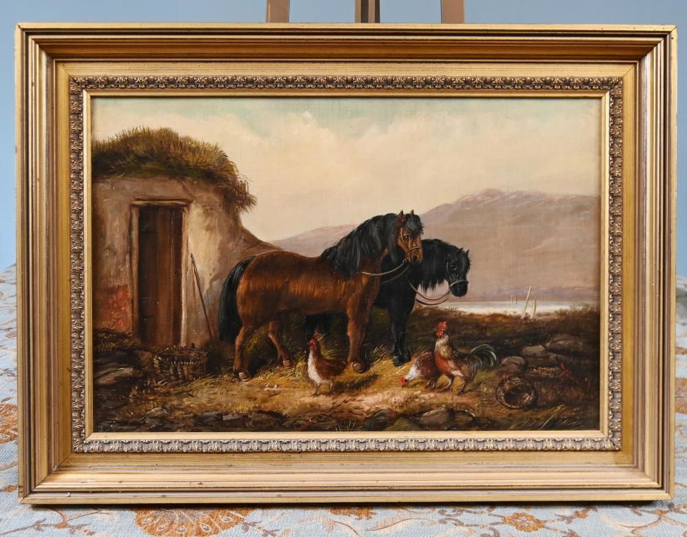 Victorian Oil Painting Horse Farmyard Scene 1880 photo Art