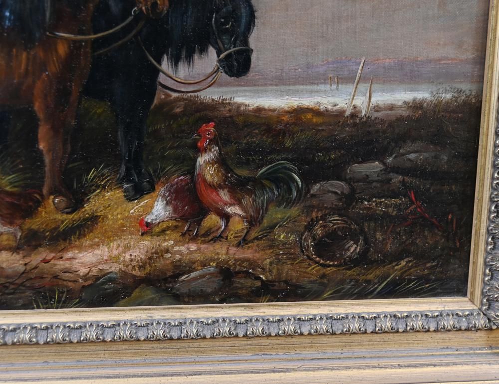 Victorian Oil Painting Horse Farmyard Scene 1880 photo vinterior