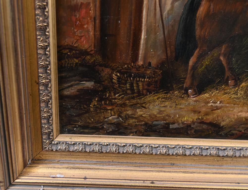 photo for sale Victorian Oil Painting Horse Farmyard Scene 1880