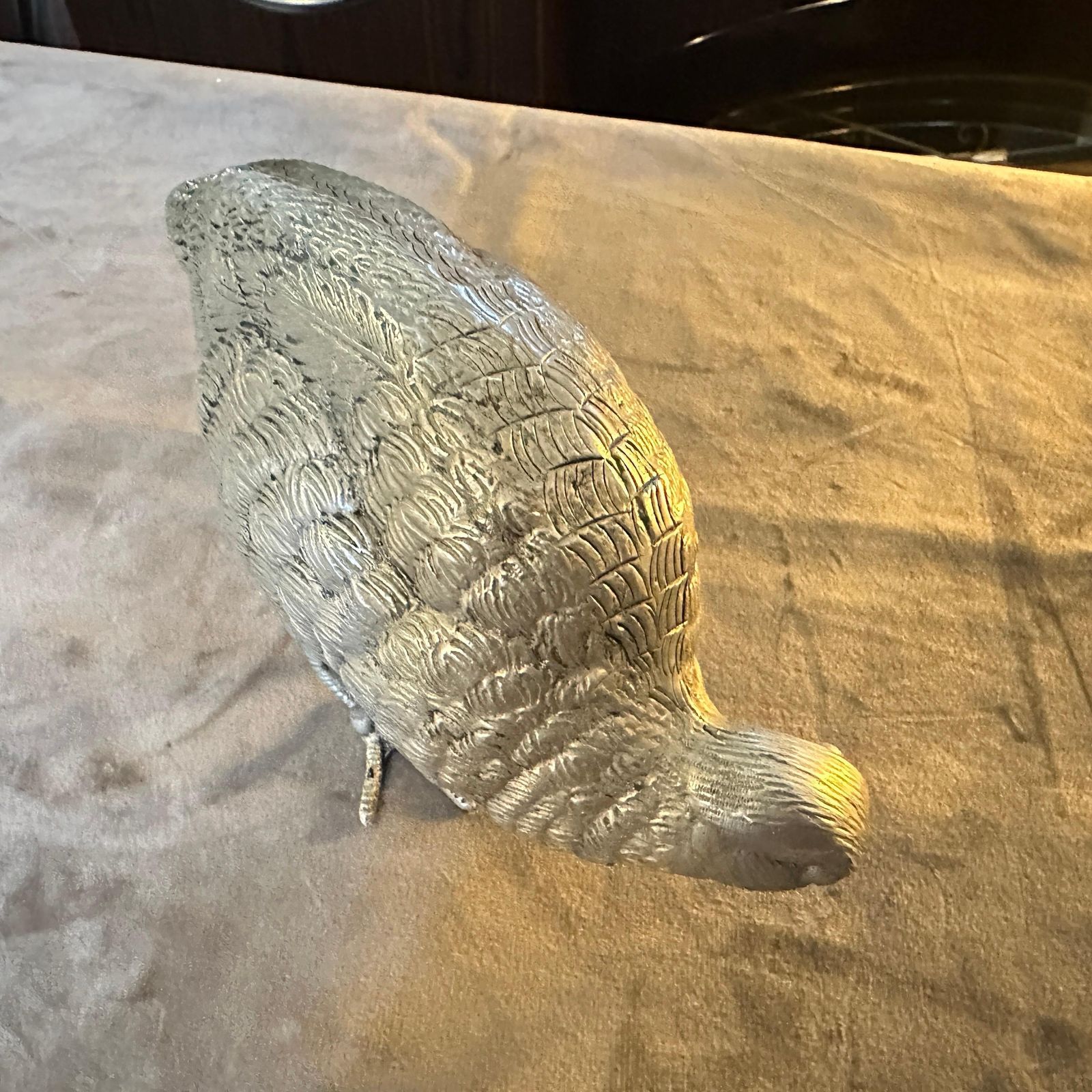Home Decor 1980s Silver Plated Metal Partridge Paperweight By Gucci photo